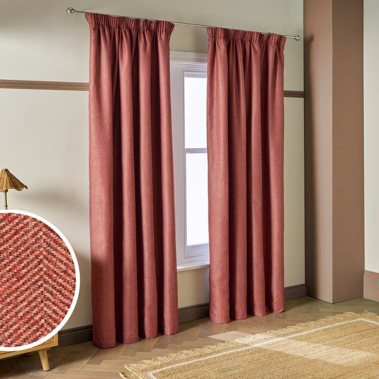 Habitat Textured Blackout Herringbone Pencil Pleat Curtain - Burgundy-168x183cm 0