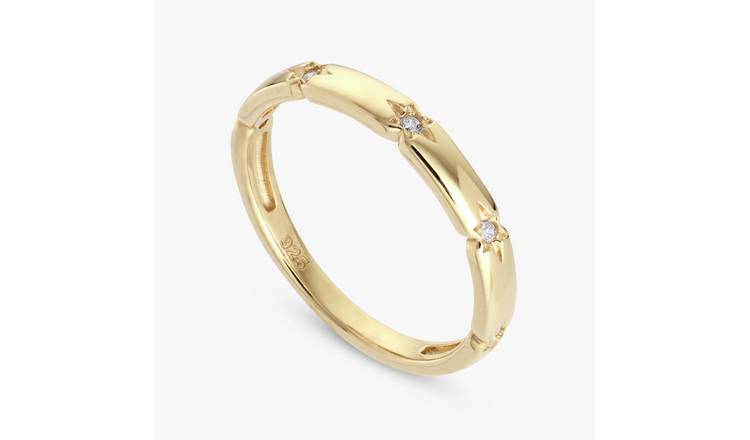 Revere Gold Plated Sterling Silver Star Set Ring Band- Large