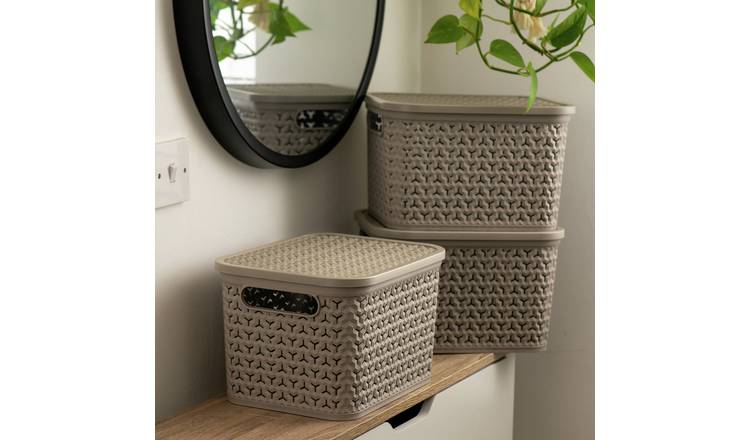 Strata Urban Store Set of 3 Storage Baskets with Lid - Cream