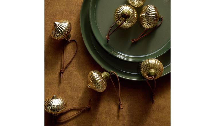 Habitat Onion Shaped Mercury Gold Glass Christmas Bauble - Pack of 9