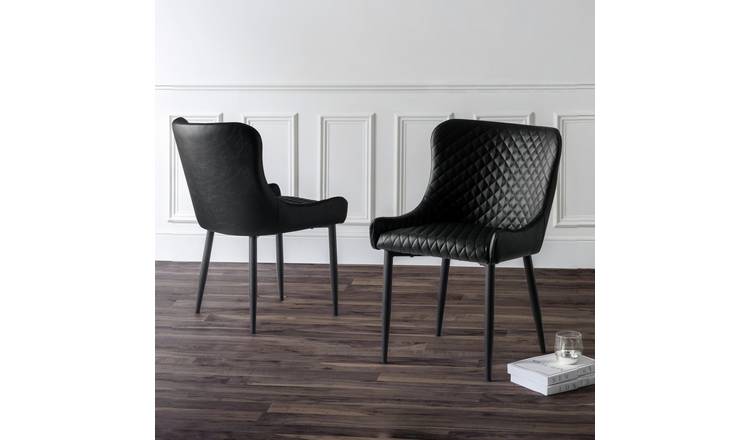 Julian Bowen Luxe Pair of Faux Leather Dining Chairs - Black