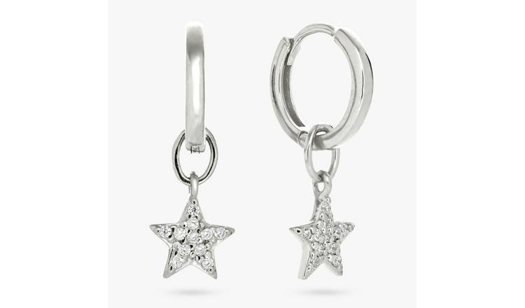 Revere Sterling Silver Star Drop Hoop Earrings