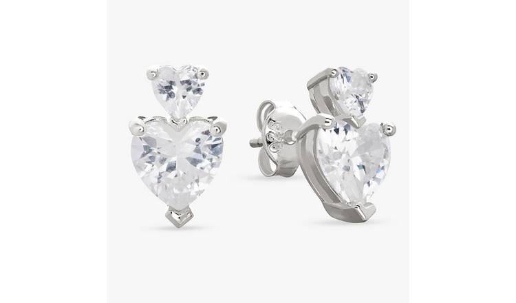 Revere Sterling Silver Cubic Zirconia Heart Stud Earrings