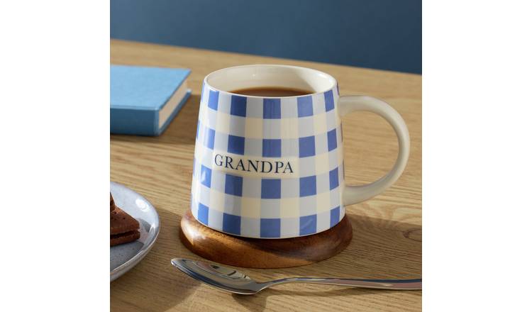 Argos Home Blue Gingham Pattern Grandpa Ceramic Mug
