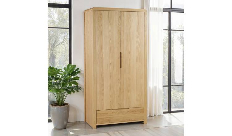 Julian Bowen Curve 2 Door 1 Drawer Wardrobe - Light Oak