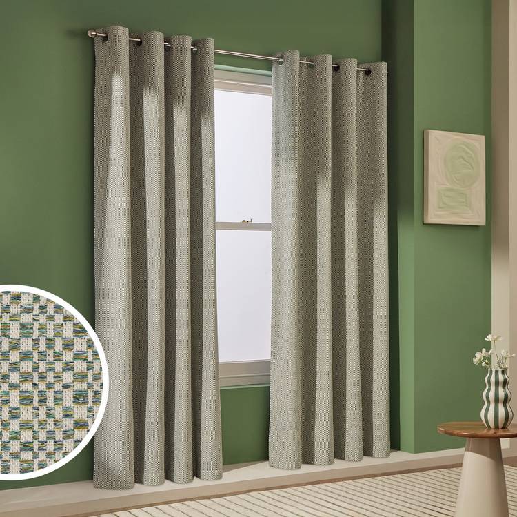Habitat Blackout Jacquard Eyelet Curtains - Teal - 168x183cm 0