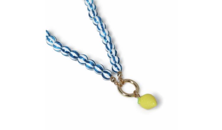 Freedom Blue Beaded Chain Lemon Charm Necklace