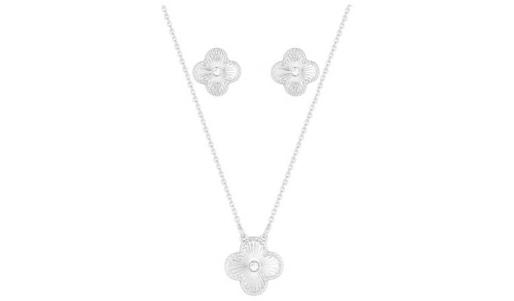 Lipsy Silver Plated Floral Clover Pendant and Earring Set