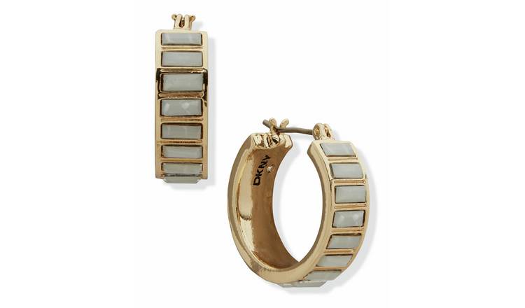 DKNY Gold Tone White Baguette Hoop Earrings