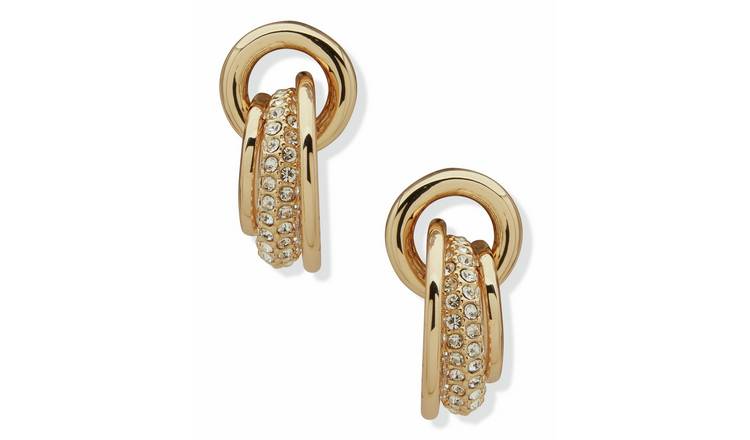 DKNY Gold Tone Pave Shaky Ring Drop Earrings