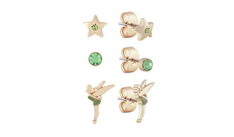 Disney Gold Crystal Tinkerbell Stud Earrings - Set of 3