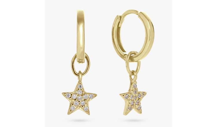 Revere Gold Plated Sterling Silver Star Drop Hoop Earrings