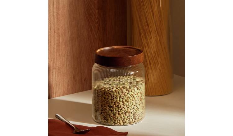 Habitat 1 Litre Ribbed Glass Storage Jar