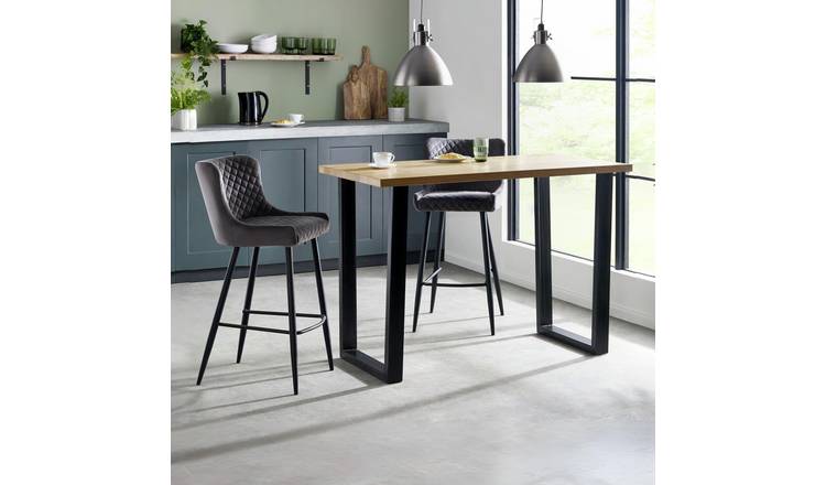 Julian Bowen Brooklyn Natural Bar Table & 2 Grey Stools