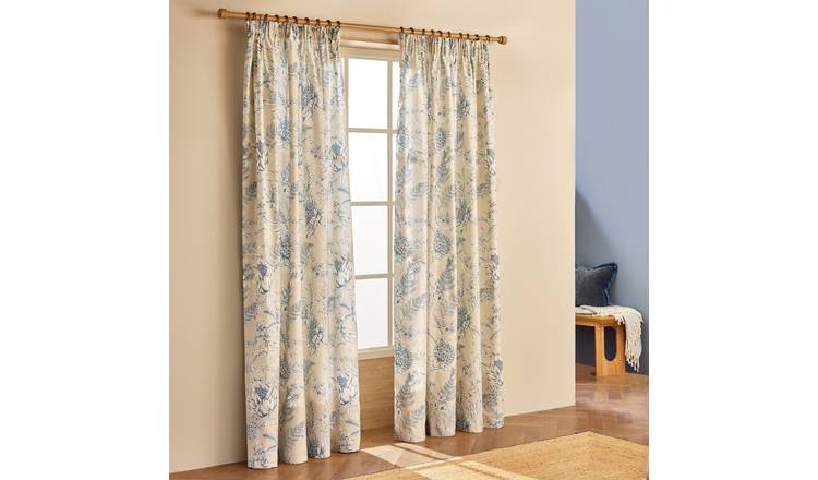 Habitat Botanical Pencil Pleat Curtains - Blue - 117x137cm