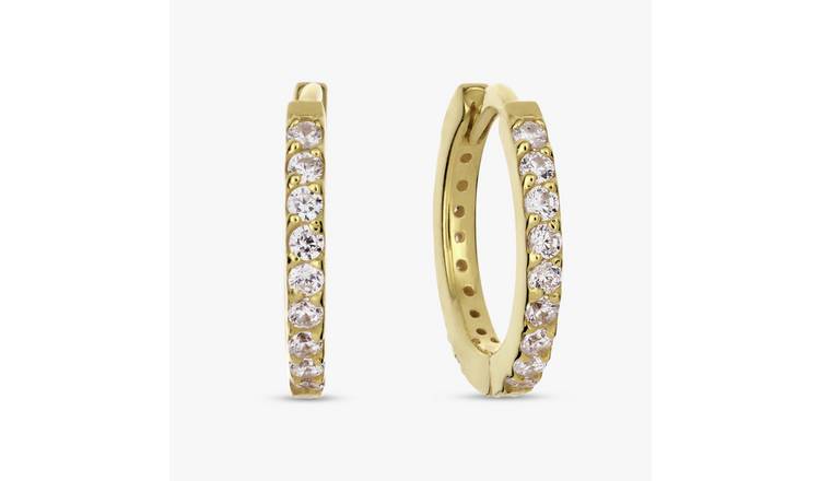 Revere Gold Plated Sterling Silver Pave Set Hoop Earrings