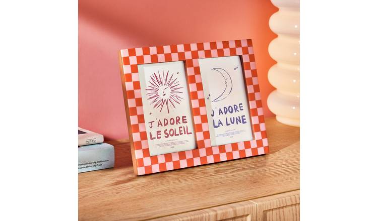 Habitat Checkered Multi Photo Pink Resin Picture Frame - 4x6"