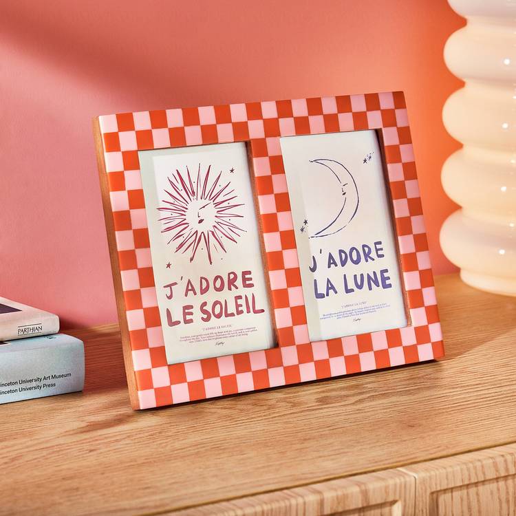 Habitat Checkered Multi Photo Pink Resin Picture Frame - 4x6" 0