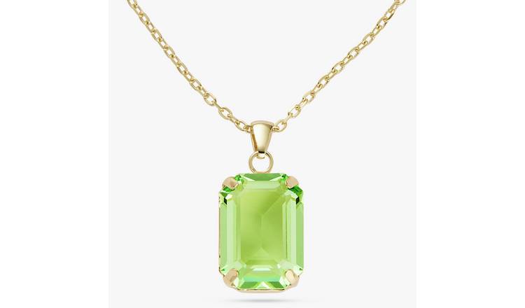 Revere 9ct Gold Plated Silver Green Crystal Pendant Necklace
