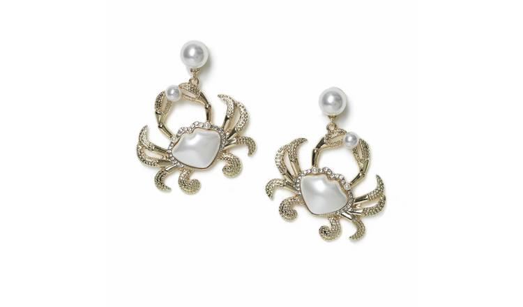 Freedom Gold Tone Pearl Crab Drop Earrings