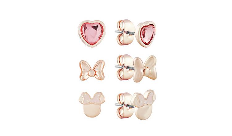 Disney Rose Gold Crystal Minnie Stud Earrings - Set of 3