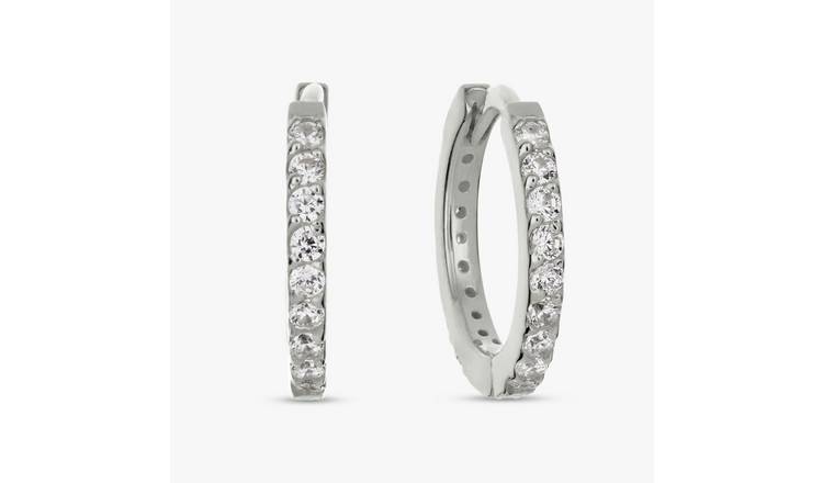 Revere Sterling Silver Pave Set Huggies Earrings