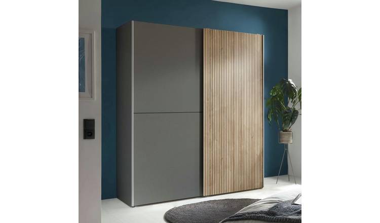 Julian Bowen Berno 2 Door Sliding Wardrobe - Dark Grey and Light Oak