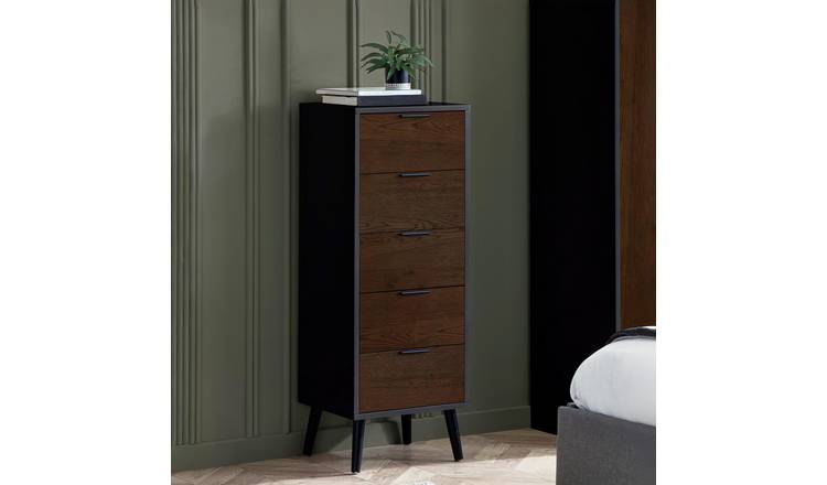 Julian Bowen Alba 5 Drawer Chest - Walnut and Black