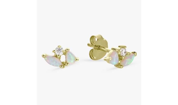 Revere Gold Plated Sterling Silver Dainty Opal Stud Earrings