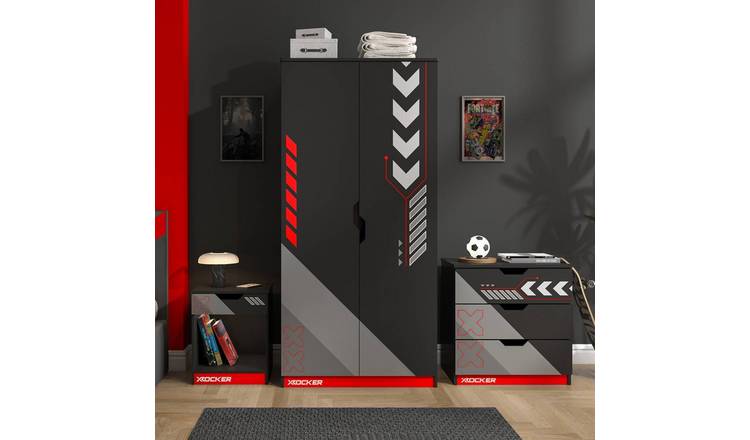 X Rocker Octane 3 Piece 2 Door Wardrobe Set - Red