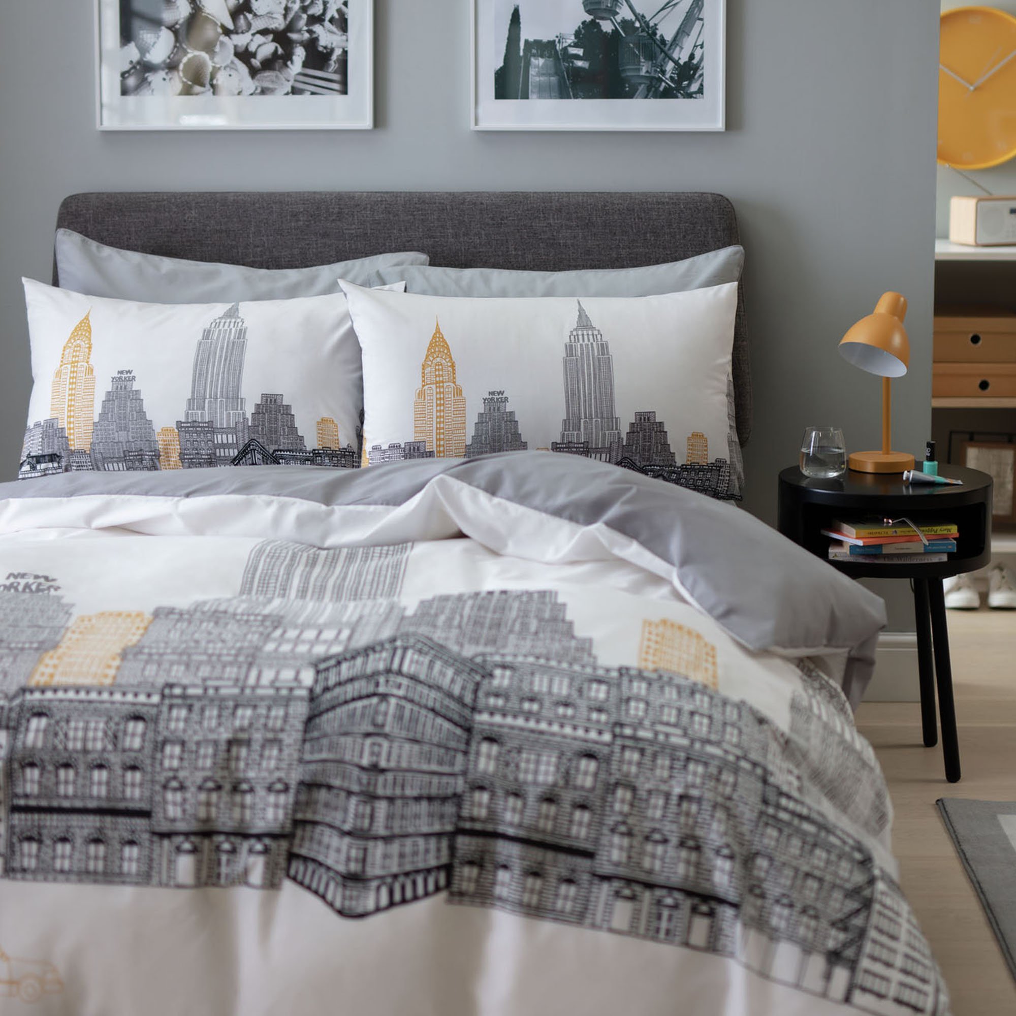Argos Home New York Sketch & Plain Grey Bedding Set - Single