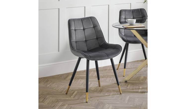 Julian Bowen Hadid Pair of Velvet Dining Chair - Grey