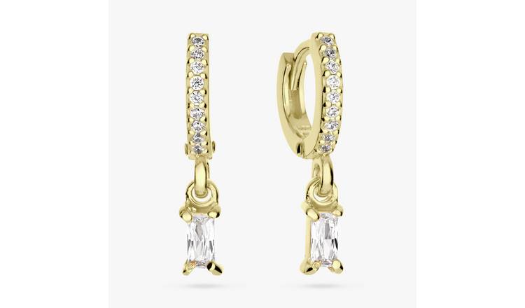 Revere Gold Plated Silver Cubic Zirconia Drop Hoop Earrings