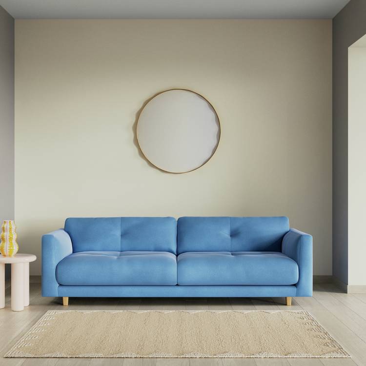 Habitat Emely Velvet 4 Seater Sofa - Sky Blue- Ash Leg 0