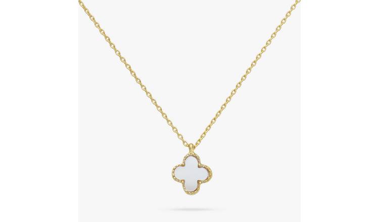 Revere Gold Plated Silver MOP Clover Pendant Necklace
