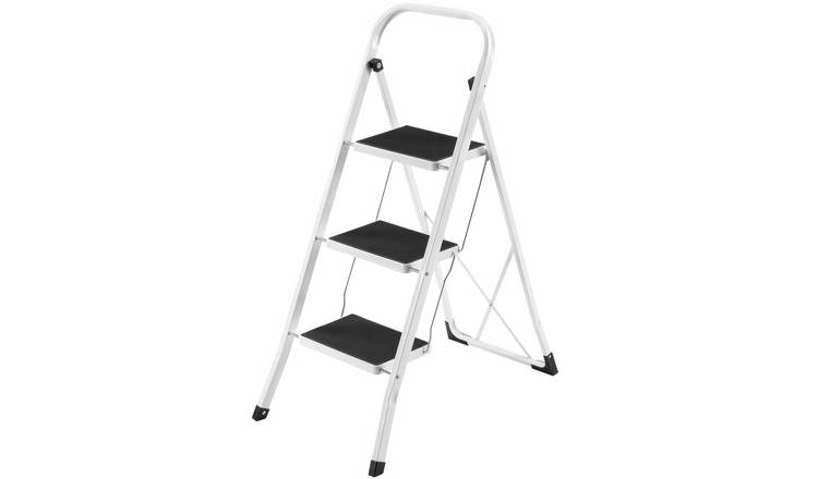 VonHaus 3 Tread Foldable Step Ladder - White