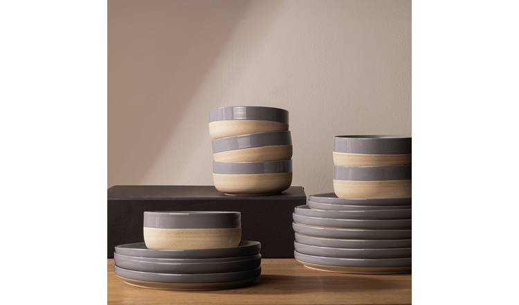 Elle Home Earthy 18 Piece Ceramic Dinner Set - Grey