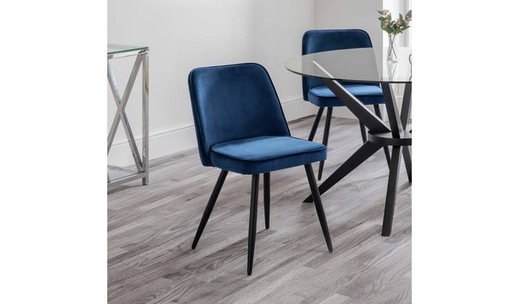 Julian Bowen Burgess Pair of Velvet Dining Chairs - Blue