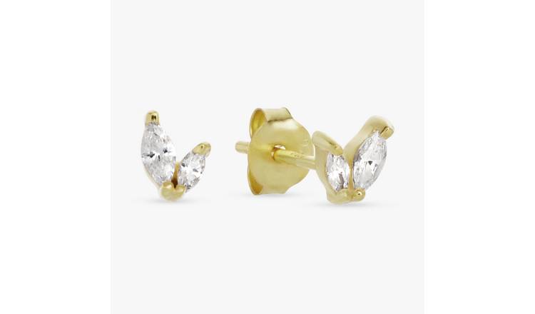Revere Gold Plated Silver Dainty Marquise Stud Earrings