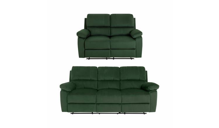Argos Home Toby Velvet 2 & 3Seater Recliner Sofa - Green