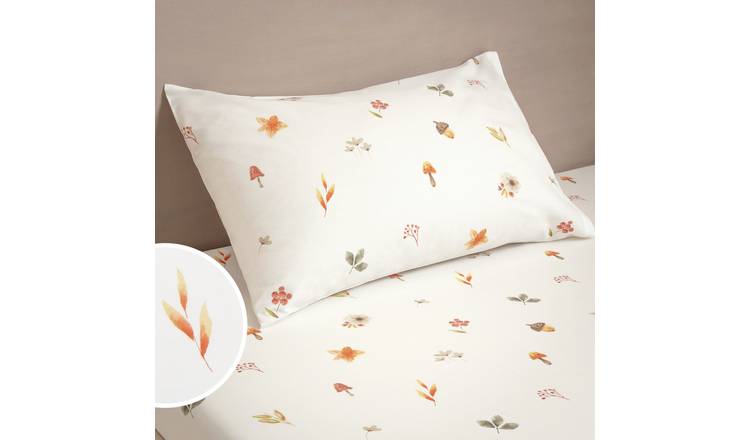 Argos Home Autumn Printed White Pillowcase Pair