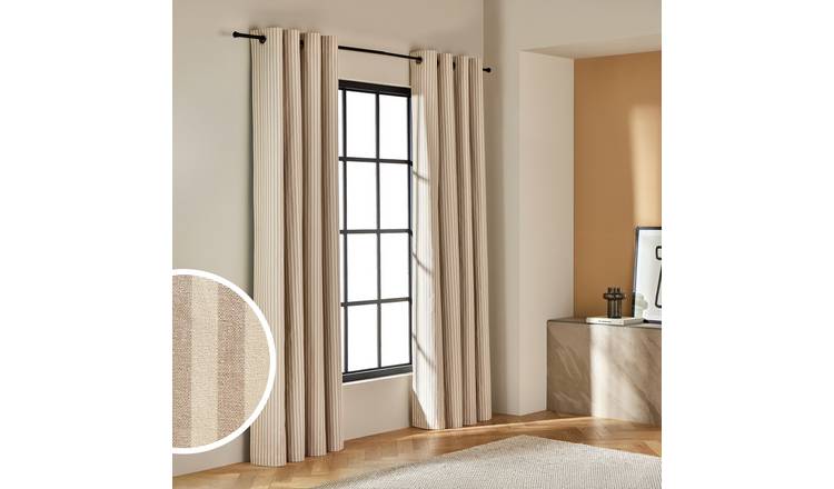 Habitat Stripe Blackout Eyelet Curtains - Latte - 117x137cm