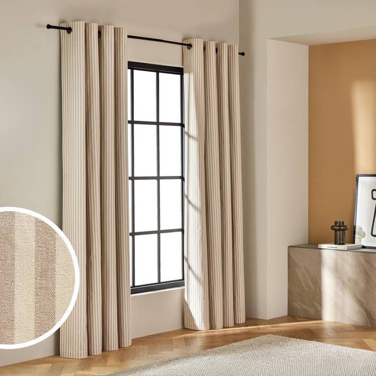 Habitat Stripe Blackout Eyelet Curtains - Latte - 117x137cm 0
