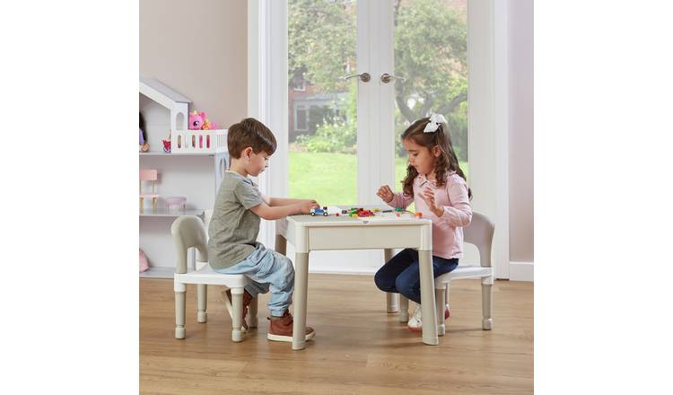 Liberty House Toys Kids 5-in-1 Table & 2 Chairs-White & Grey
