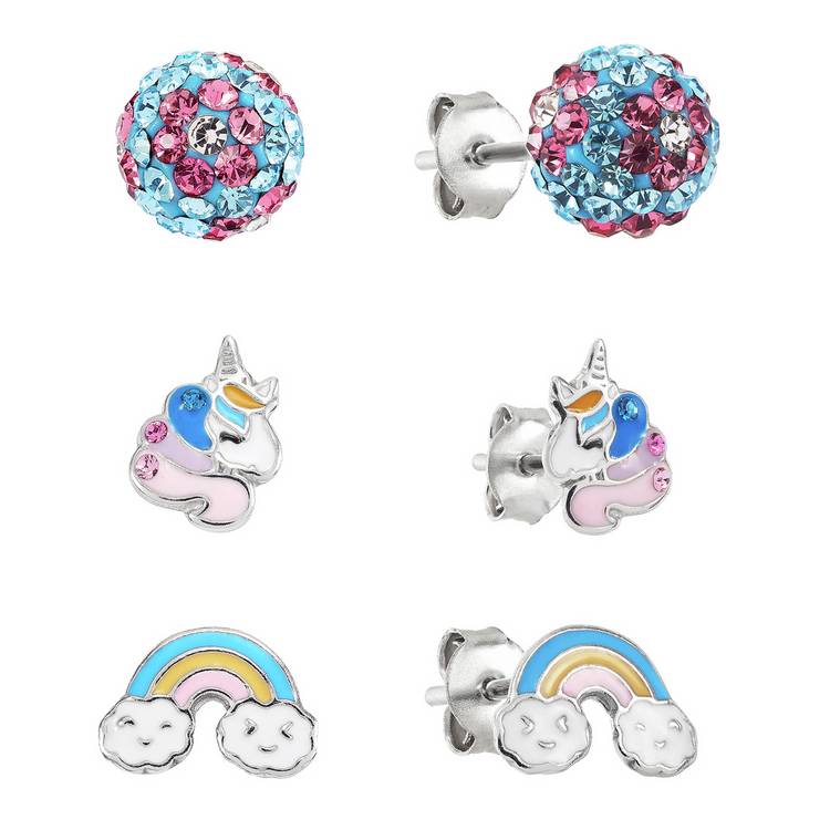 Revere Sterling Silver Kids Unicorn Ball Earrings Set of 3 0