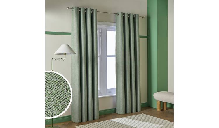 Habitat Textured Blackout Herringbone Eyelet Curtain - Green - 117x137cm
