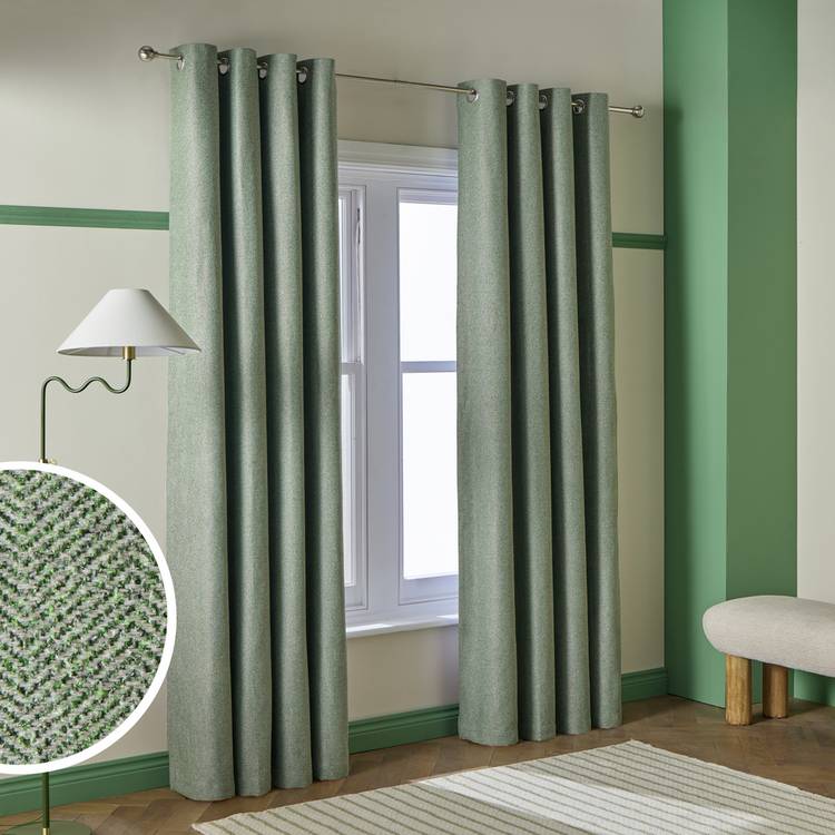 Habitat Textured Blackout Herringbone Eyelet Curtain - Green - 117x137cm 0