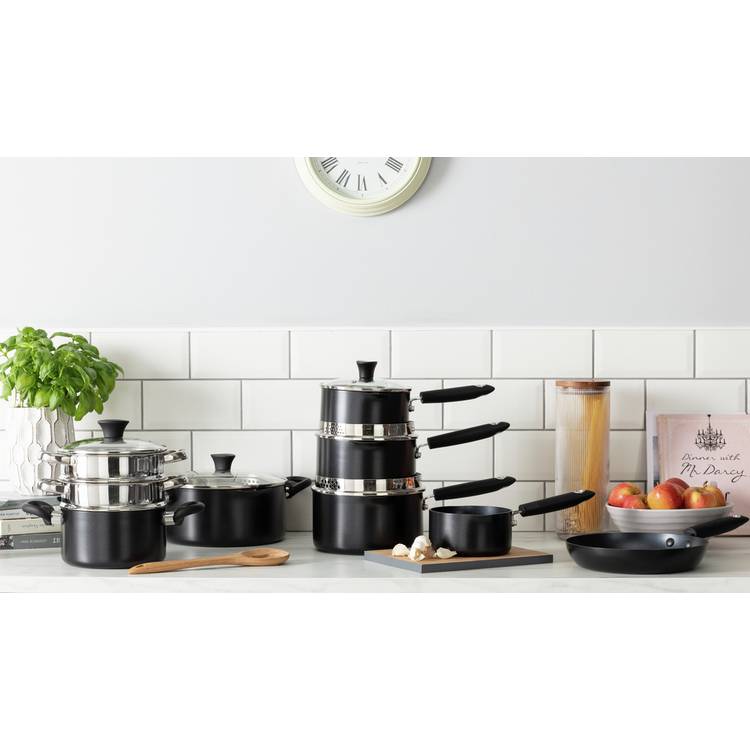 Habitat 9 Piece Aluminium Pan Set - Black 0
