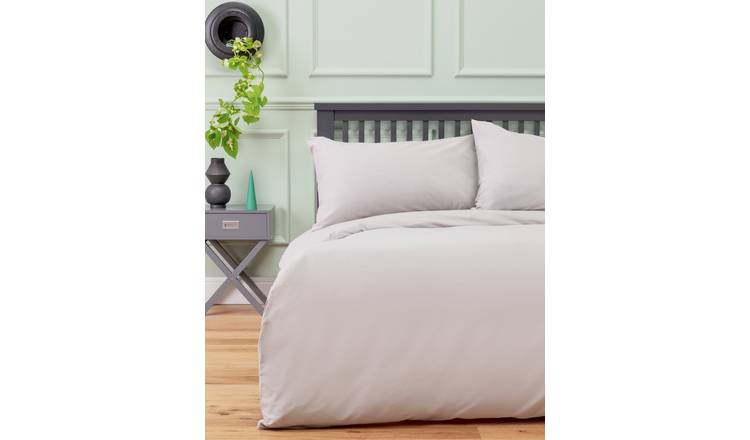 Grey Brushed Cotton Plain Duvet Set, Home