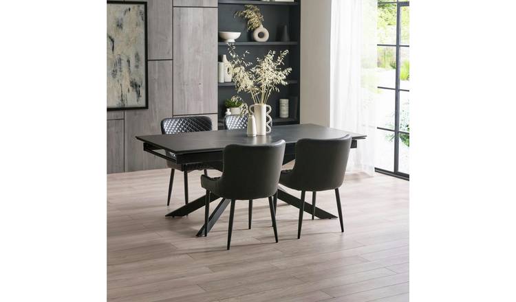 Julian Bowen Osaka Ext Black Dining Table & 4 Black Chairs